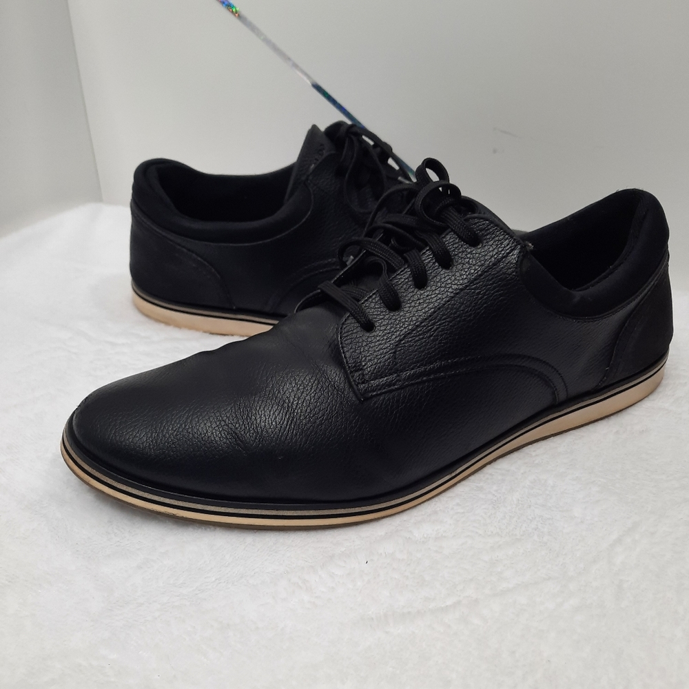 Aldo Men's Casual Shoes Sz 11 Black Pebbled Leather Plain Toe Lace Up Oxfords